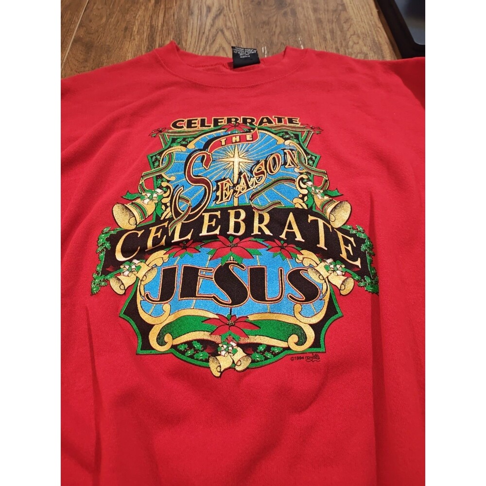 VTG 90s Christmas Red Sweater Adult 4XL Crewneck Celebrate Jesus Xmas Holiday - Picture 4 of 8